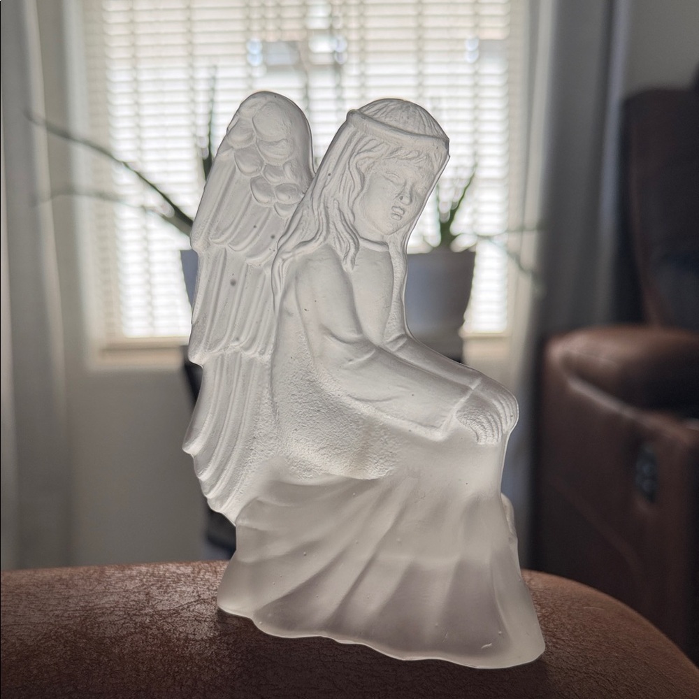 Frosted Glass Angel Figurine - White Decorative Sculpture
